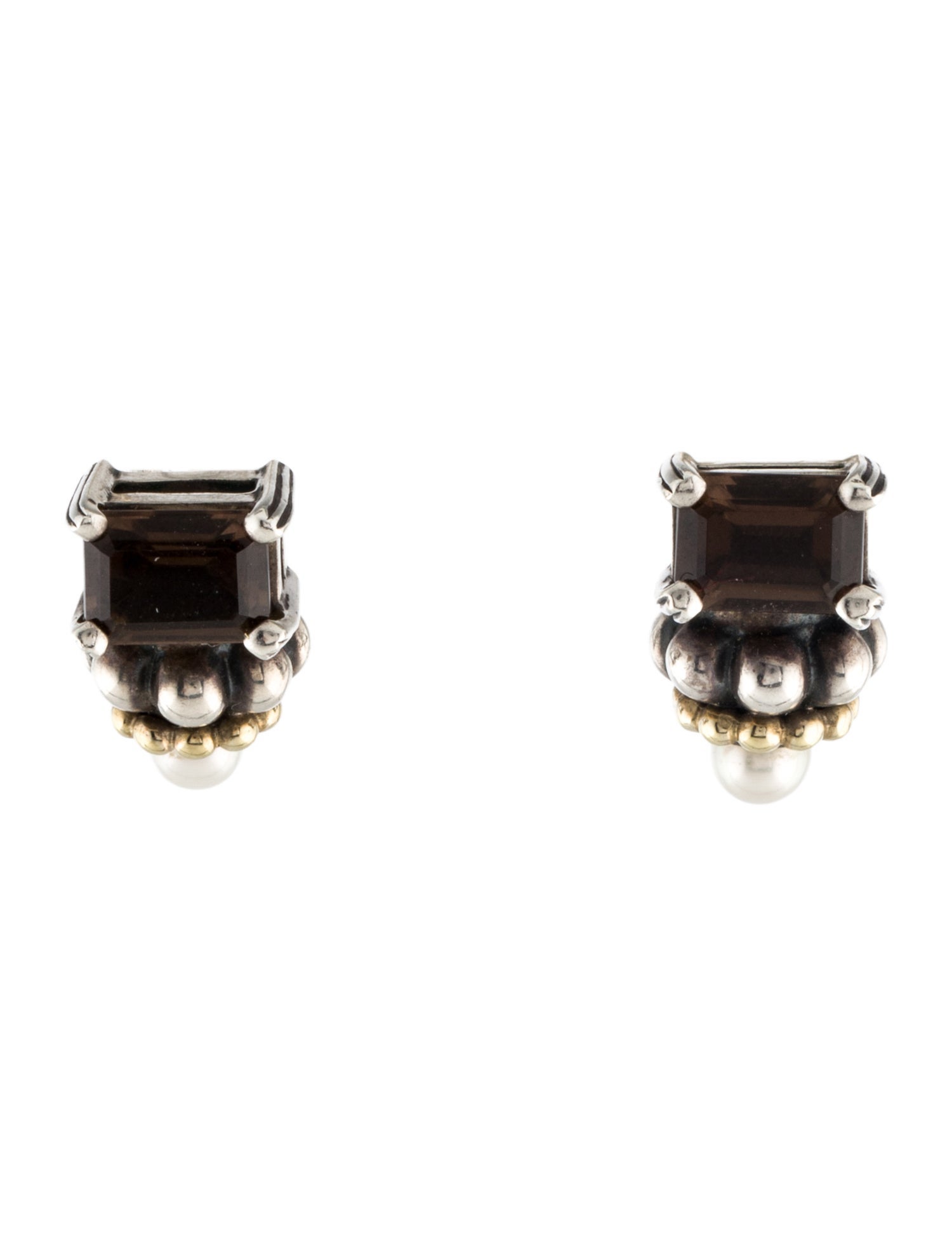 Lagos Pearl & Smokey Quartz Caviar Two-Tone Earclips