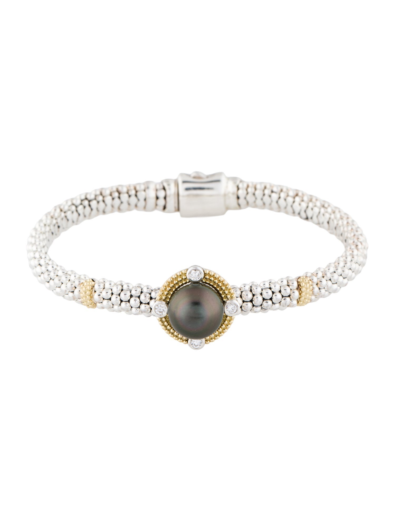 Lagos 18K Pearl & Diamond Luna Caviar Bangle