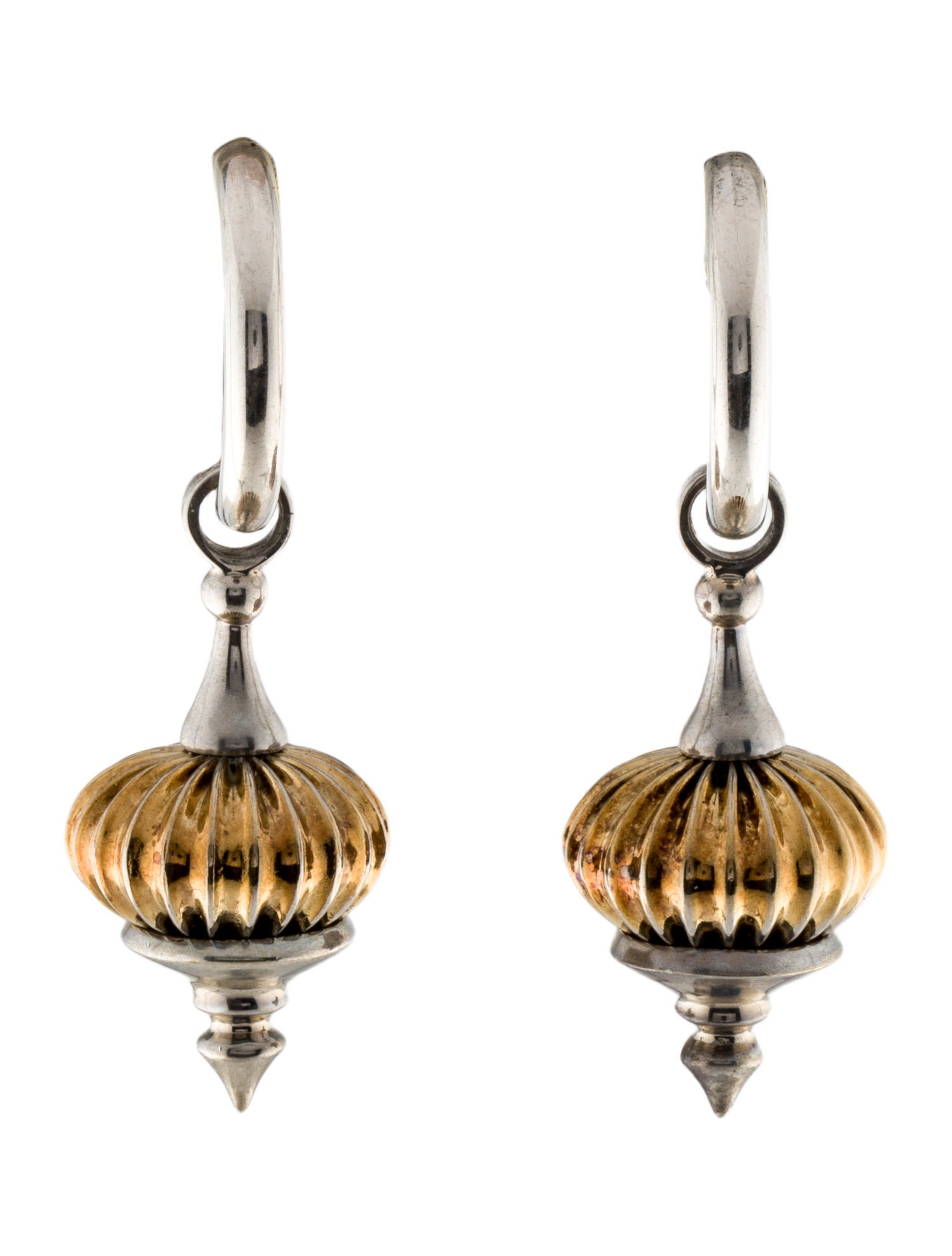 Lagos Vintage Two-Tone Caviar Fluted Drop Earrings