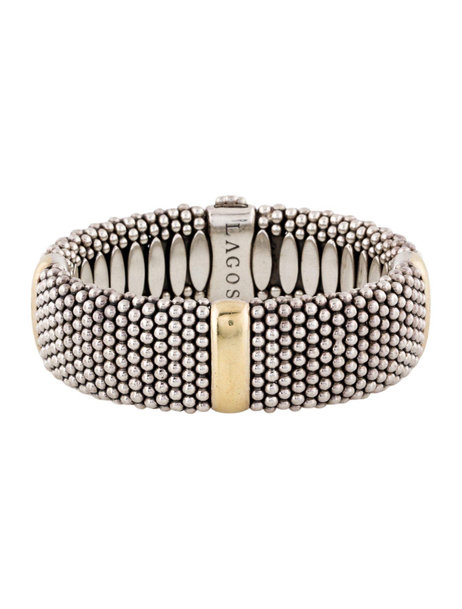 Lagos Two-Tone Station Caviar Wide Bracelet