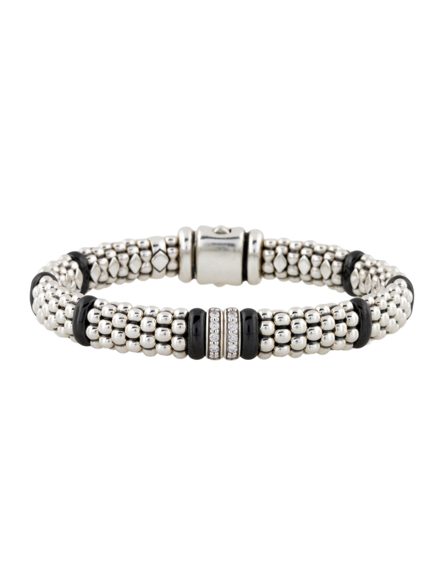 Lagos Diamond & Ceramic Caviar Double Station Bangle