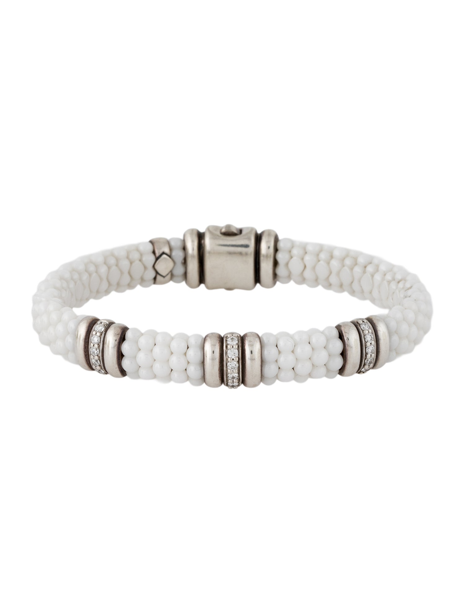 Lagos Diamond White Three Station Ceramic Bracelet