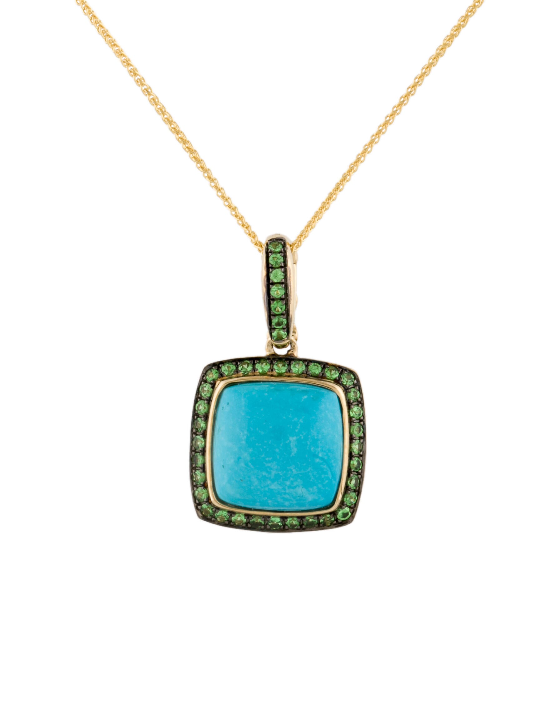 LALI Jewels 14K 3.46ct Turquoise & Tsavorite Pendant Necklace Necklaces LALIJ21583 The