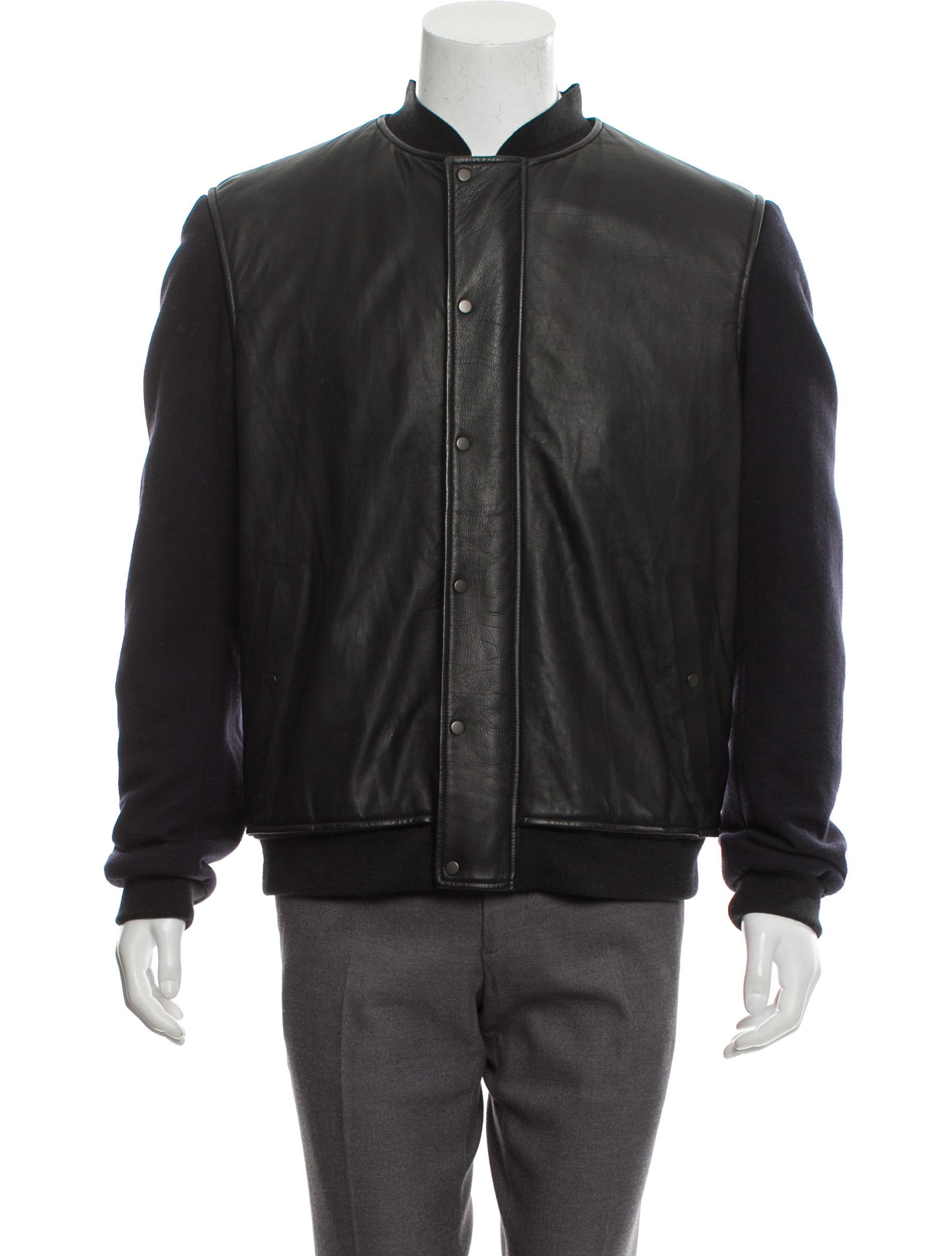 leather wool bomber jacket