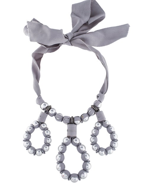Lanvin Crystal & Faux Pearl Loop Collar Necklace G
