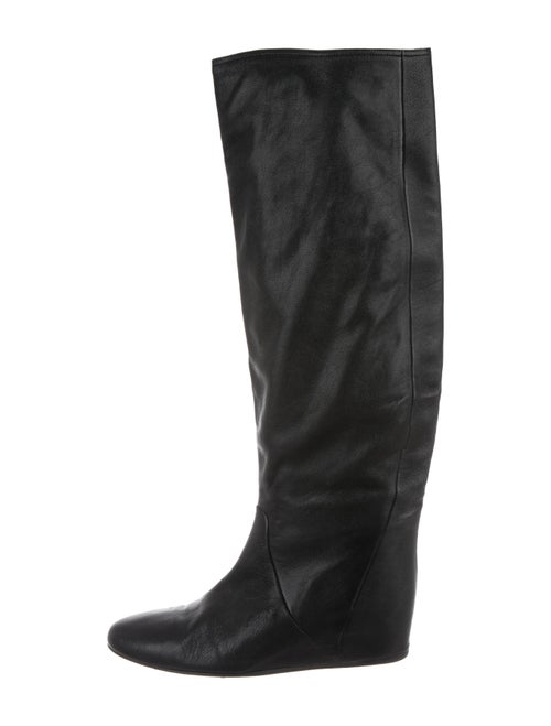 Lanvin Leather Round-Toe Over-The-Knee Boots Black