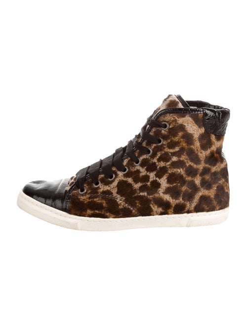 Lanvin Ponyhair Animal Print Sneakers Brown