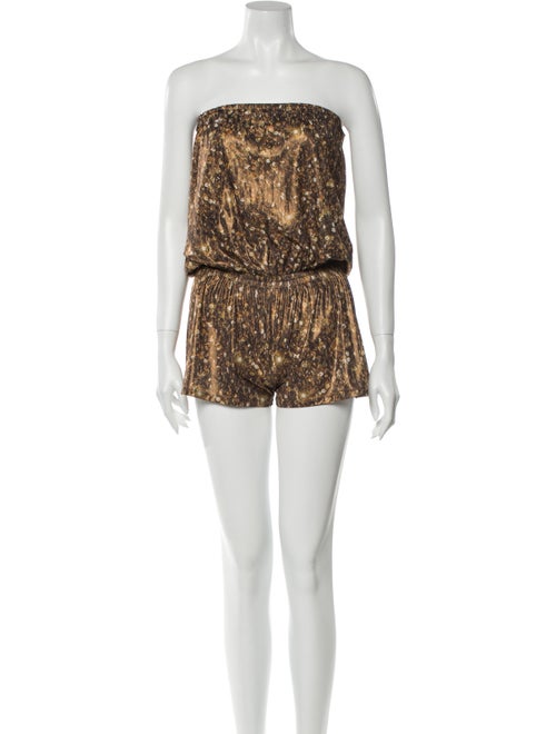 Lanvin Printed Strapless Romper Brown