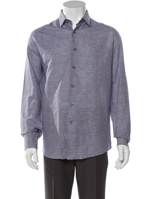 Lanvin Linen Plaid Print Shirt Blue