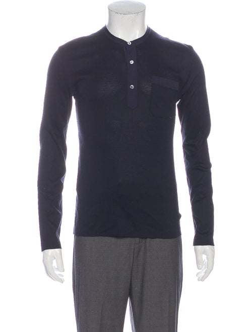 Lanvin Crew Neck Long Sleeve Henley Blue