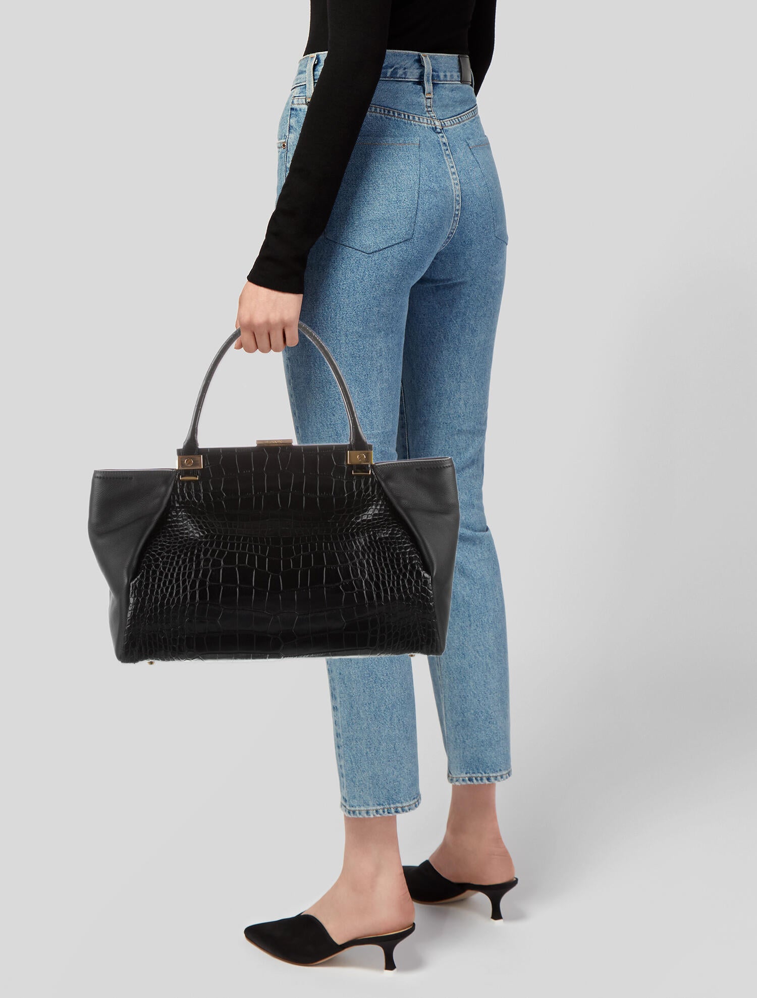 Lanvin Crocodile Leather Shoulder Bag - Black Shoulder Bags