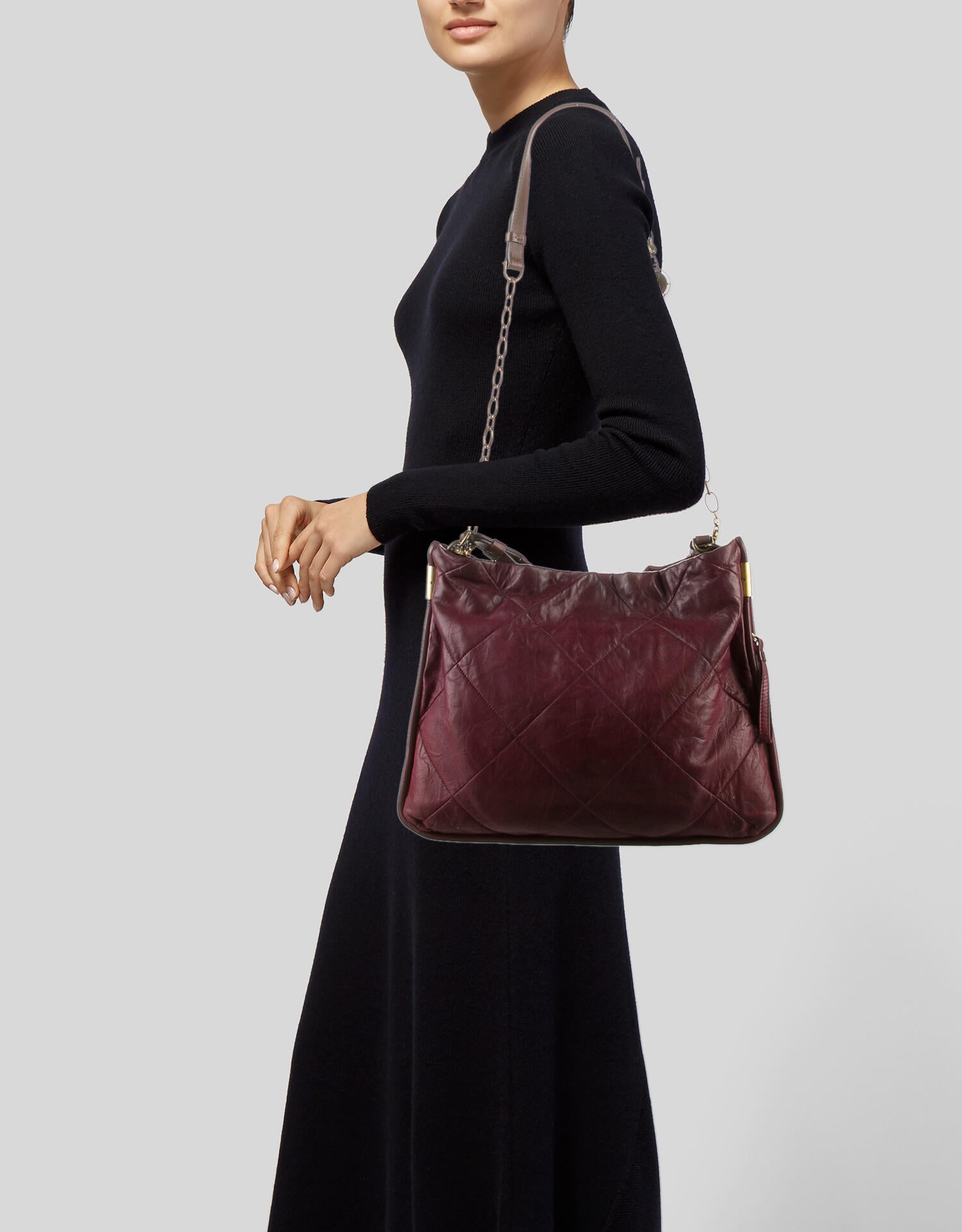 Lanvin Leather Shoulder Bag Burgundy Shoulder Bags, Handbags