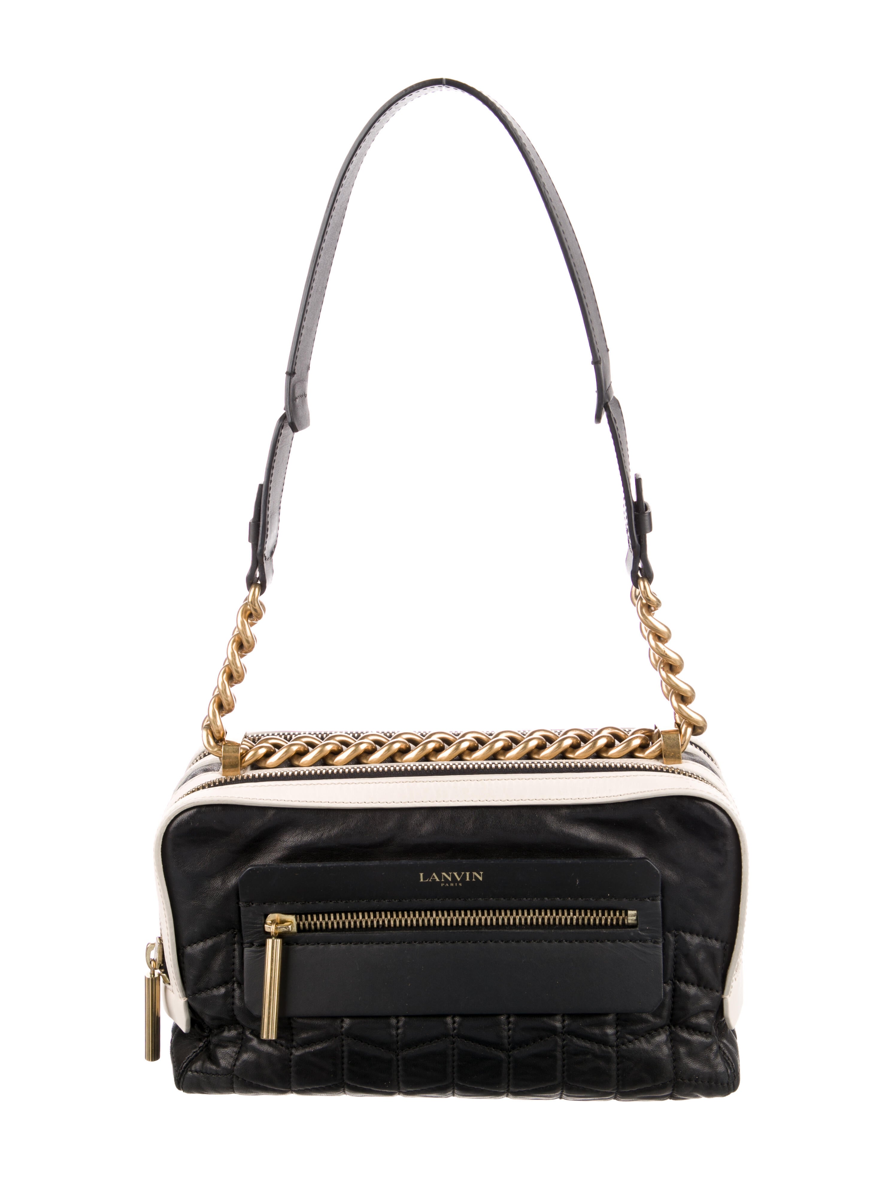 Lanvin Quilted Leather Padam Double Zip Shoulder Bag Black Shoulder