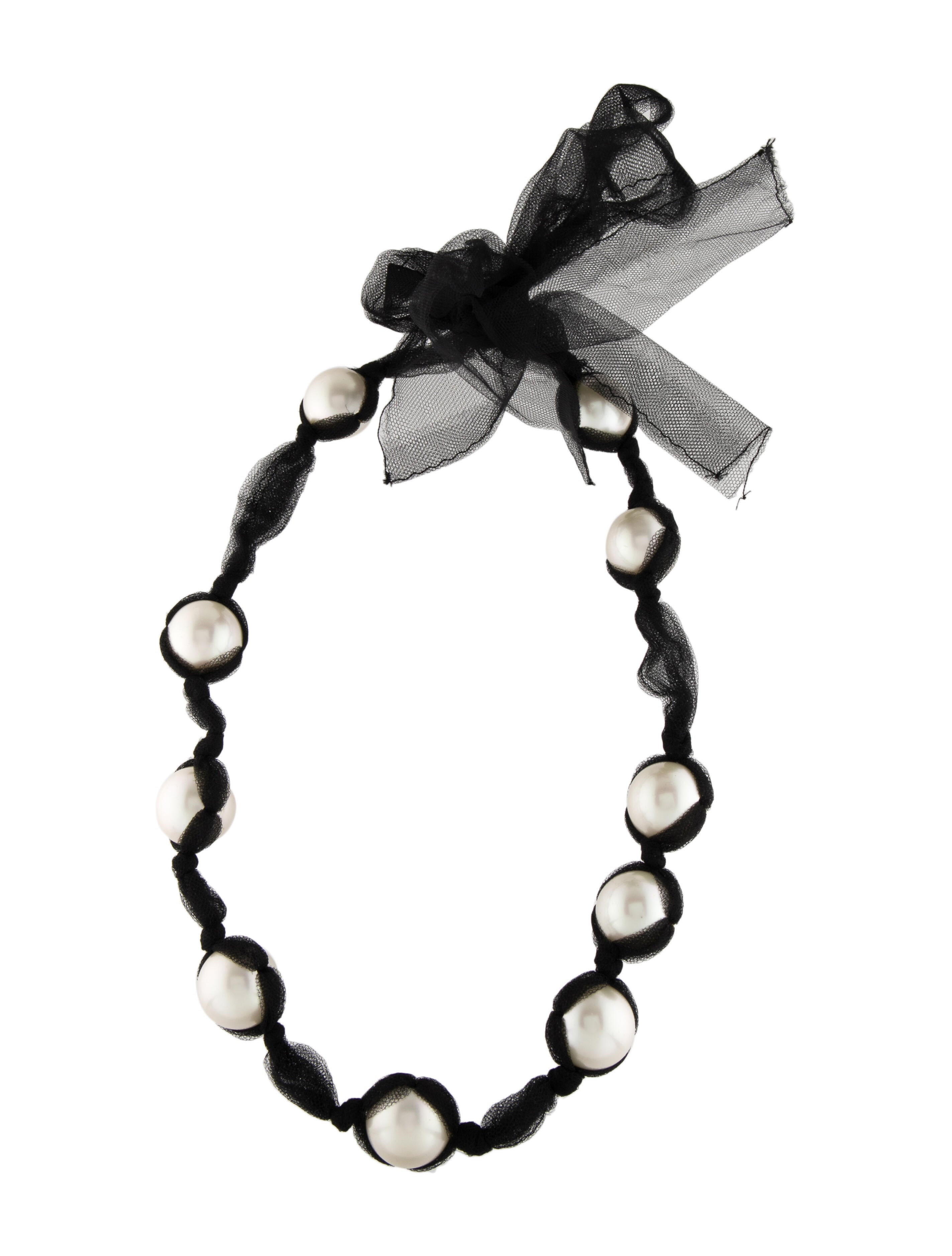 Lanvin Faux Pearl Mesh Beaded Necklace Black Bead Strand, Necklaces