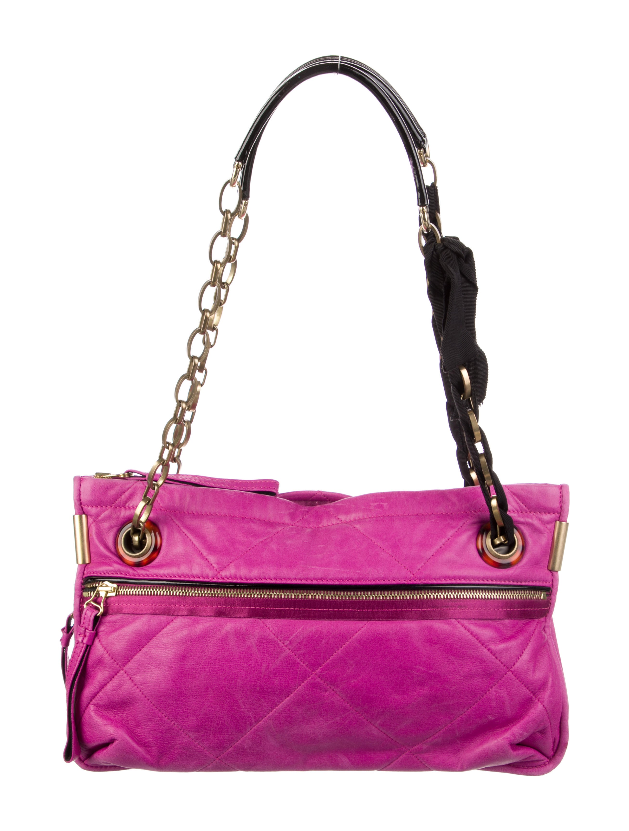 Lanvin Quilted Leather Shoulder Bag Purple Shoulder Bags, Handbags