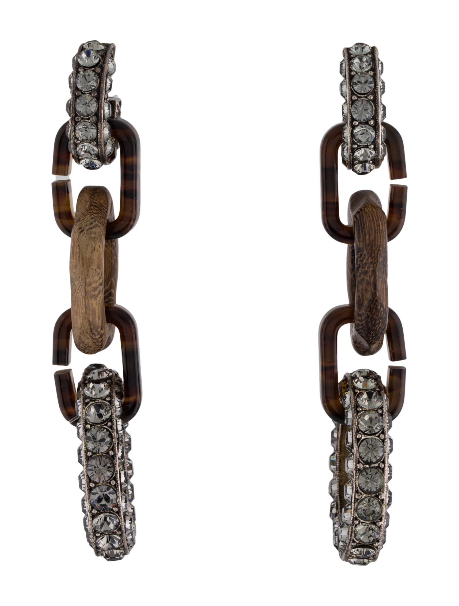 Lanvin Crystal & Wood Drop Earrings