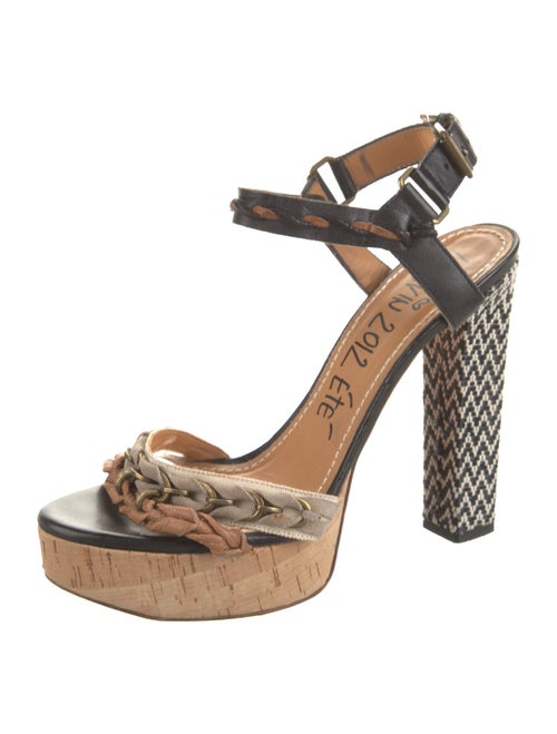 Lanvin Leather Chain-Link Accents Slingback Sandals