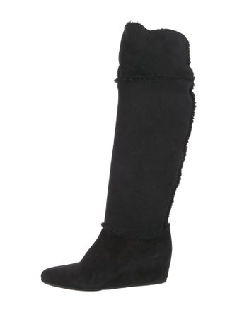 Lanvin Suede Fur Trim Boots
