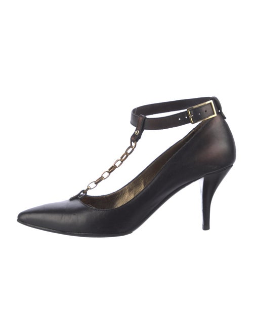 Lanvin Leather Chain-Link Accents T-Strap Pumps