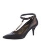 Lanvin Leather Chain-Link Accents T-Strap Pumps