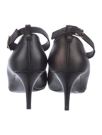 Lanvin Leather Chain-Link Accents T-Strap Pumps