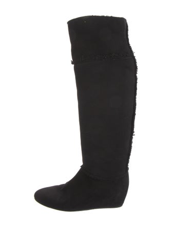 Lanvin Suede Fringe Trim Accent Riding Boots