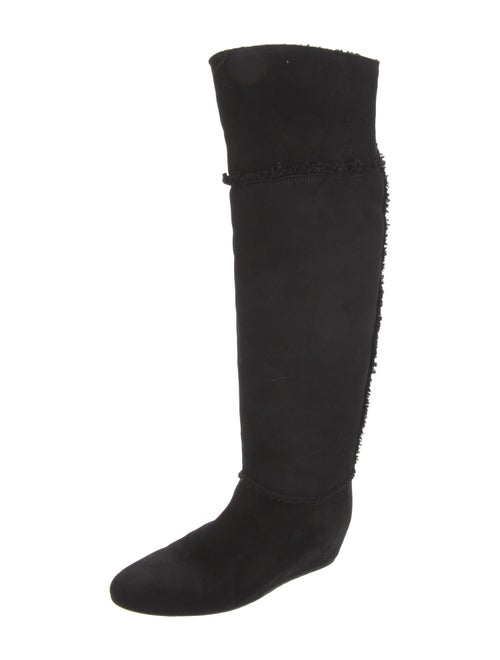 Lanvin Suede Fringe Trim Accent Riding Boots