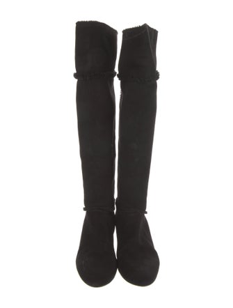 Lanvin Suede Fringe Trim Accent Riding Boots