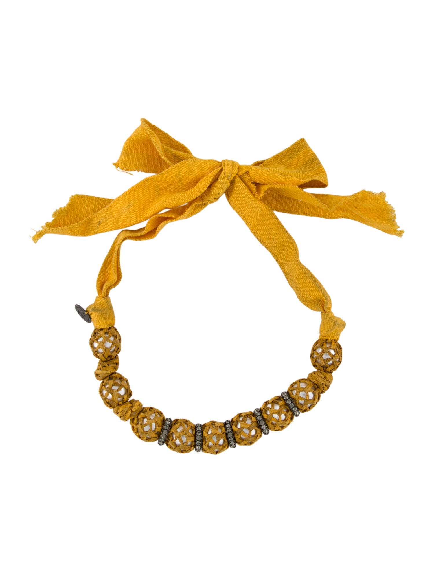 Lanvin Faux Pearl Raffia-Wrapped Bead Collar Necklace
