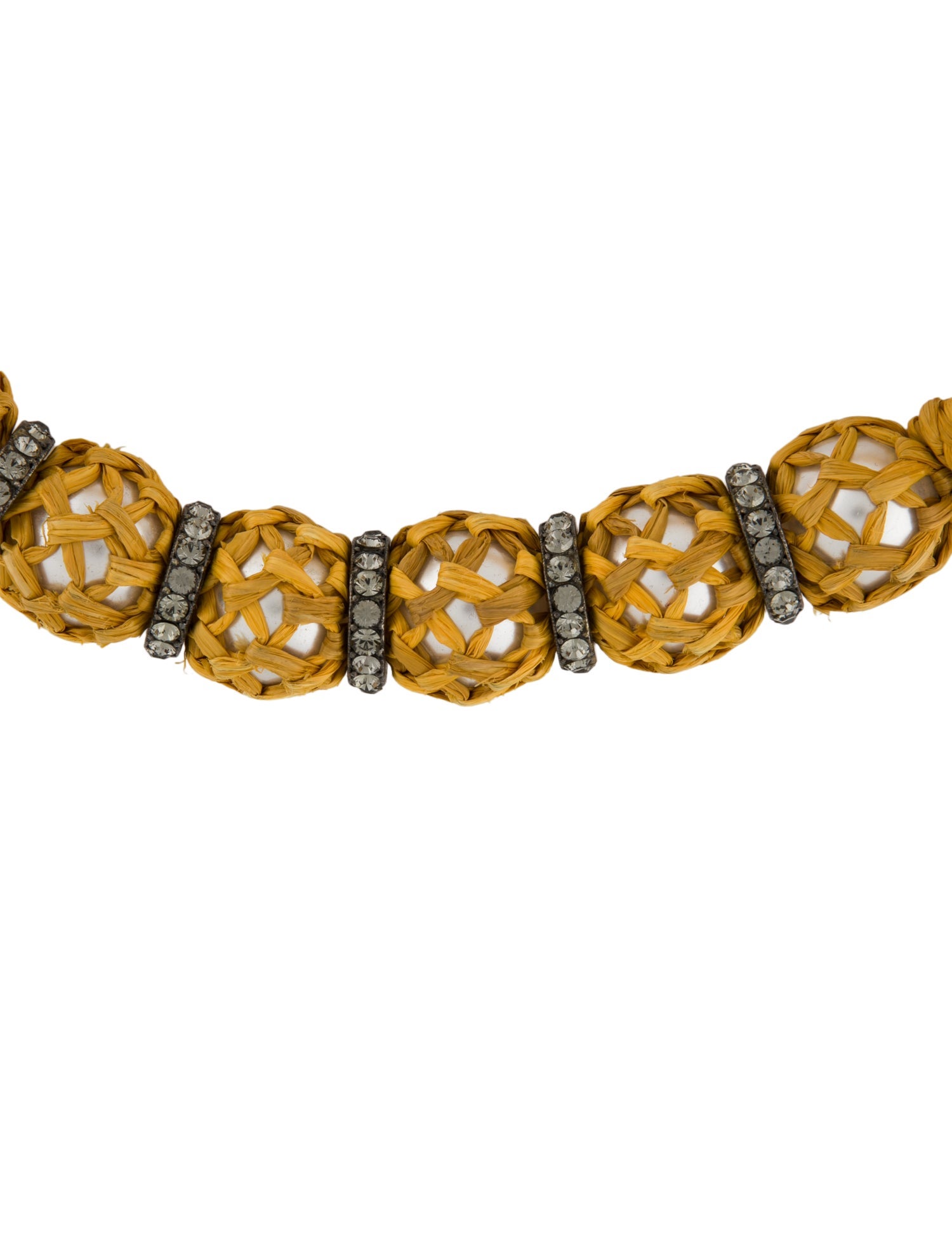 Lanvin Faux Pearl Raffia-Wrapped Bead Collar Necklace