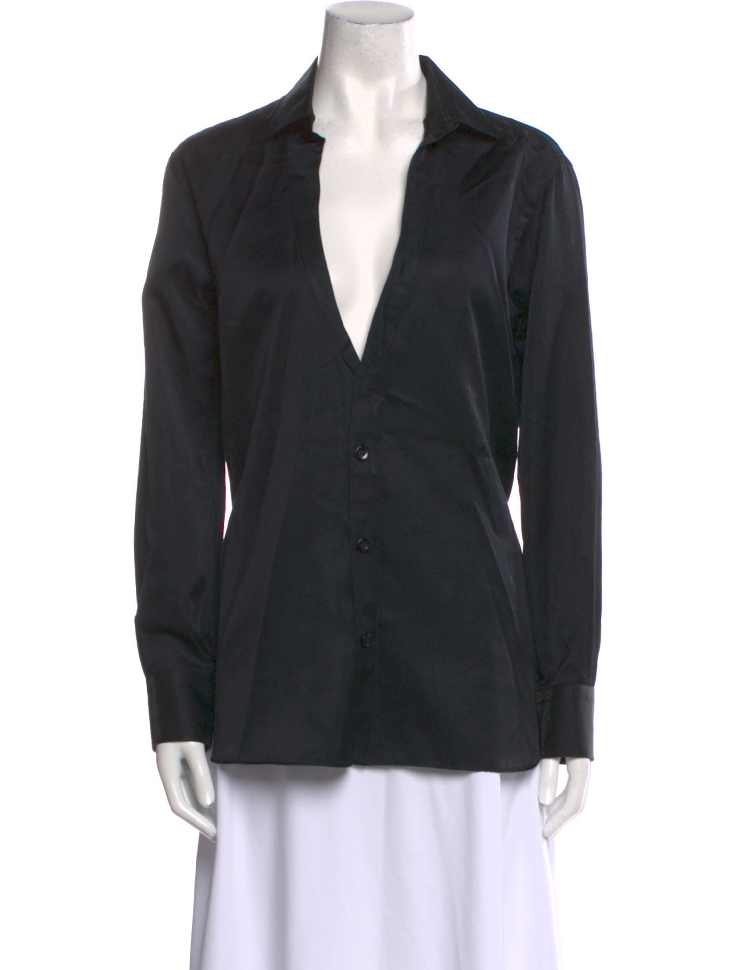 Lanvin Silk V-Neck Button-Up Top