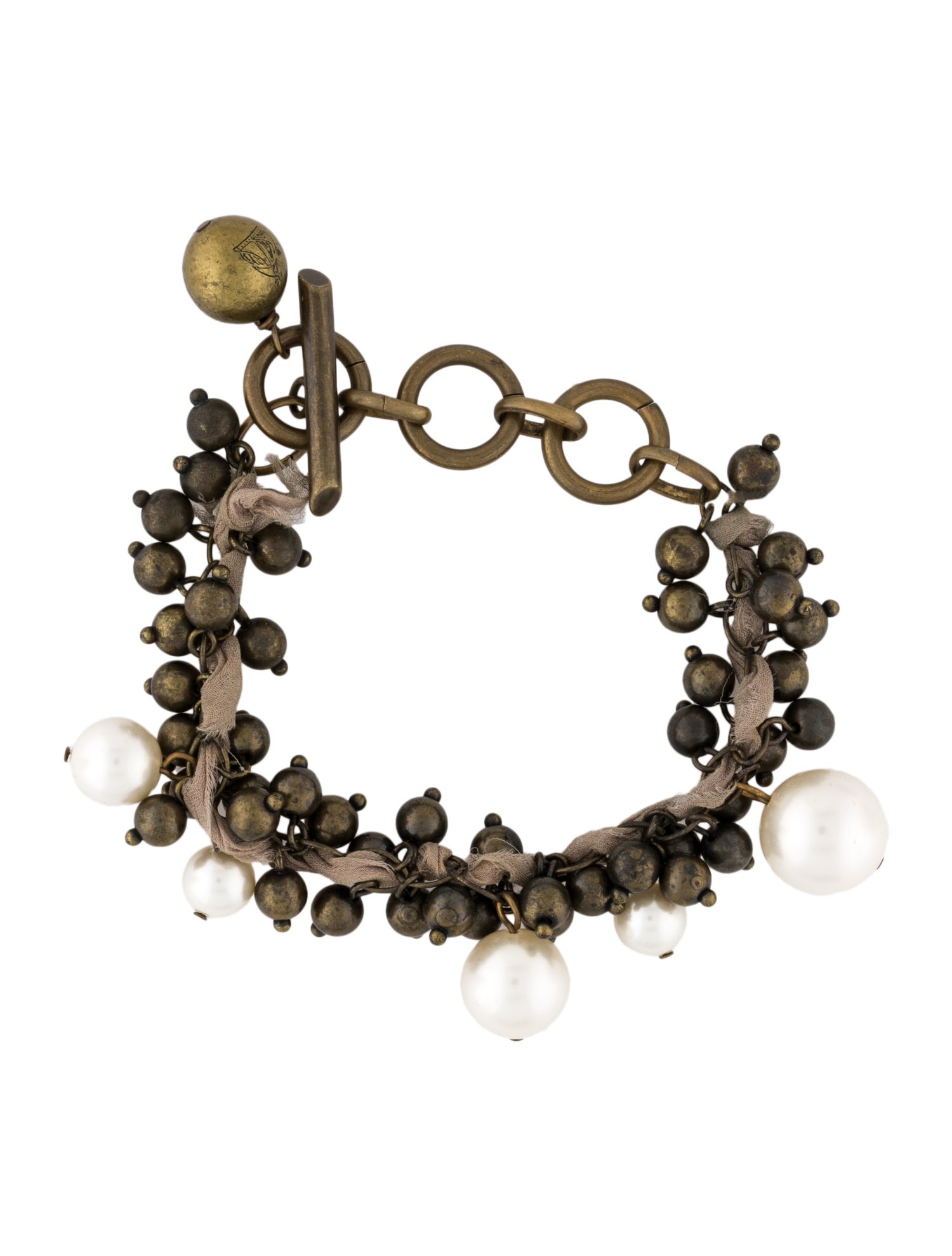 Lanvin Faux Pearl & Fabric Link Bracelet
