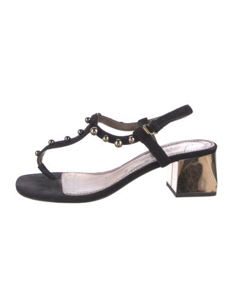 Lanvin Suede Studded Accents T-Strap Sandals