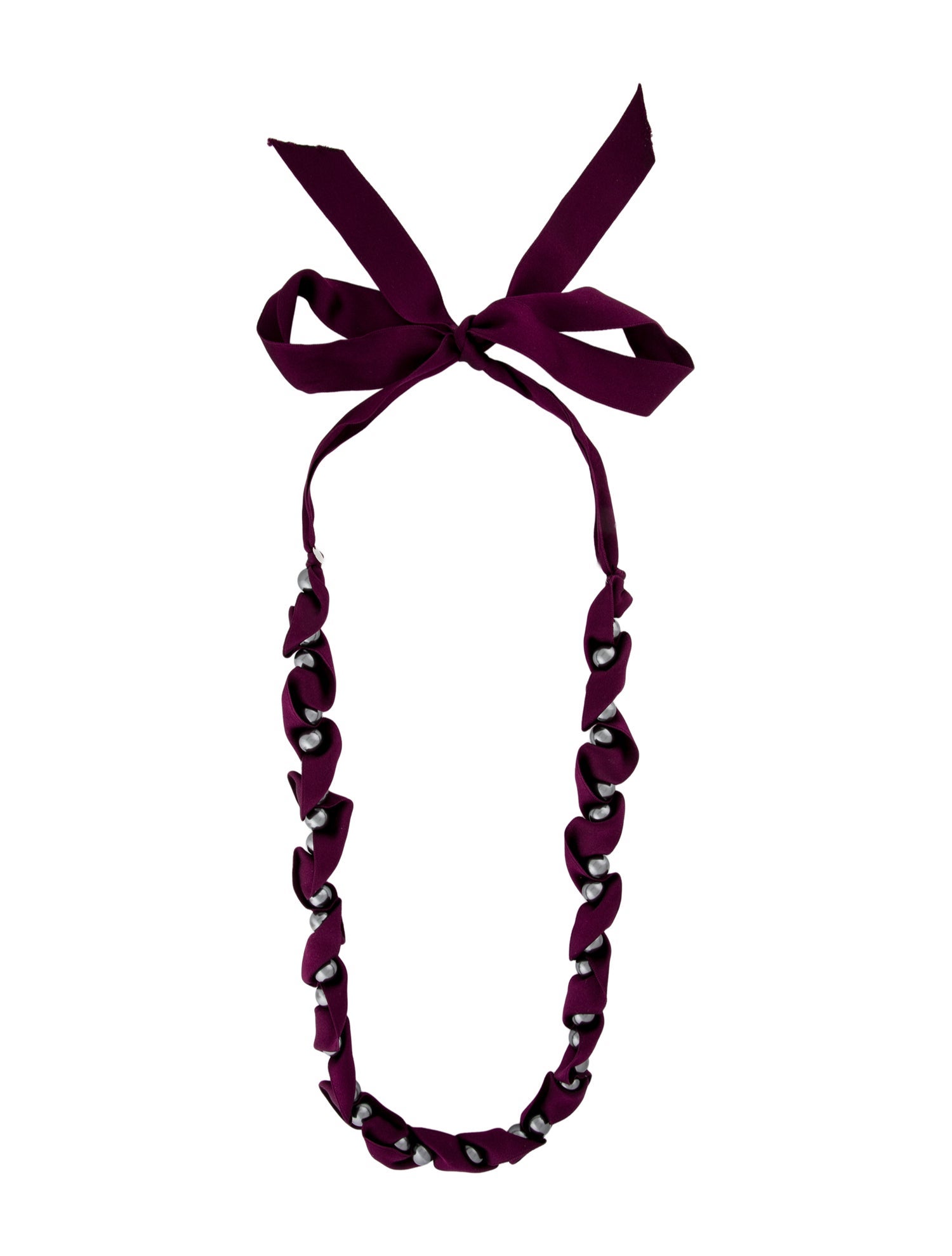 Lanvin Faux Pearl & Gathered Silk Ribbon Strand Necklace