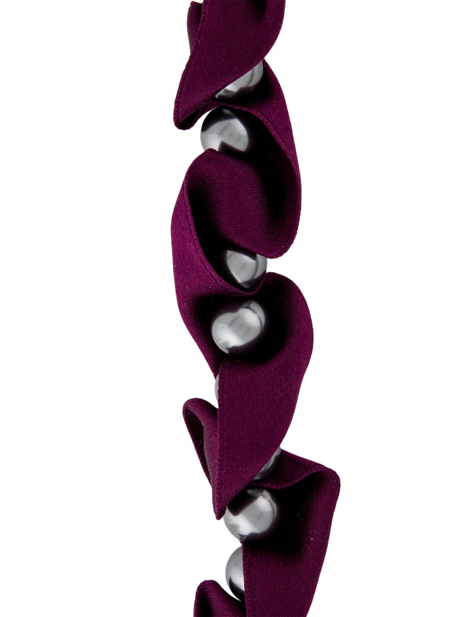 Lanvin Faux Pearl & Gathered Silk Ribbon Strand Necklace