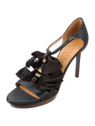 Lanvin Satin Crystal Embellishments T-Strap Pumps