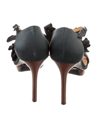 Lanvin Satin Crystal Embellishments T-Strap Pumps