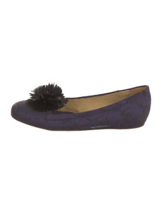 Lanvin Canvas Feather Trim Loafers