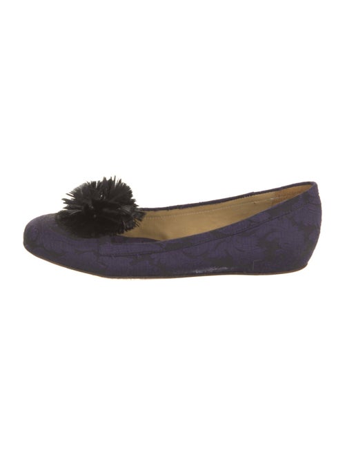 Lanvin Canvas Feather Trim Loafers