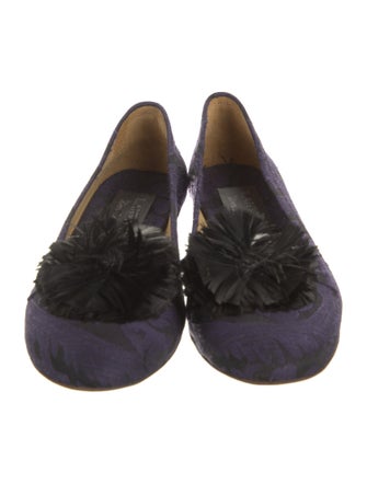 Lanvin Canvas Feather Trim Loafers