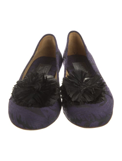 Lanvin Canvas Feather Trim Loafers