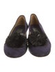 Lanvin Canvas Feather Trim Loafers