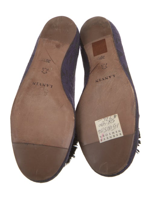 Lanvin Canvas Feather Trim Loafers