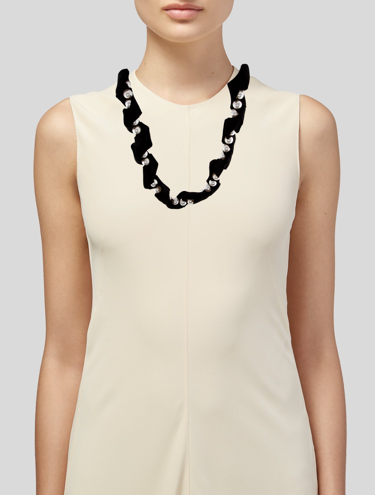 Lanvin Faux Pearl & Grosgrain Collar Necklace