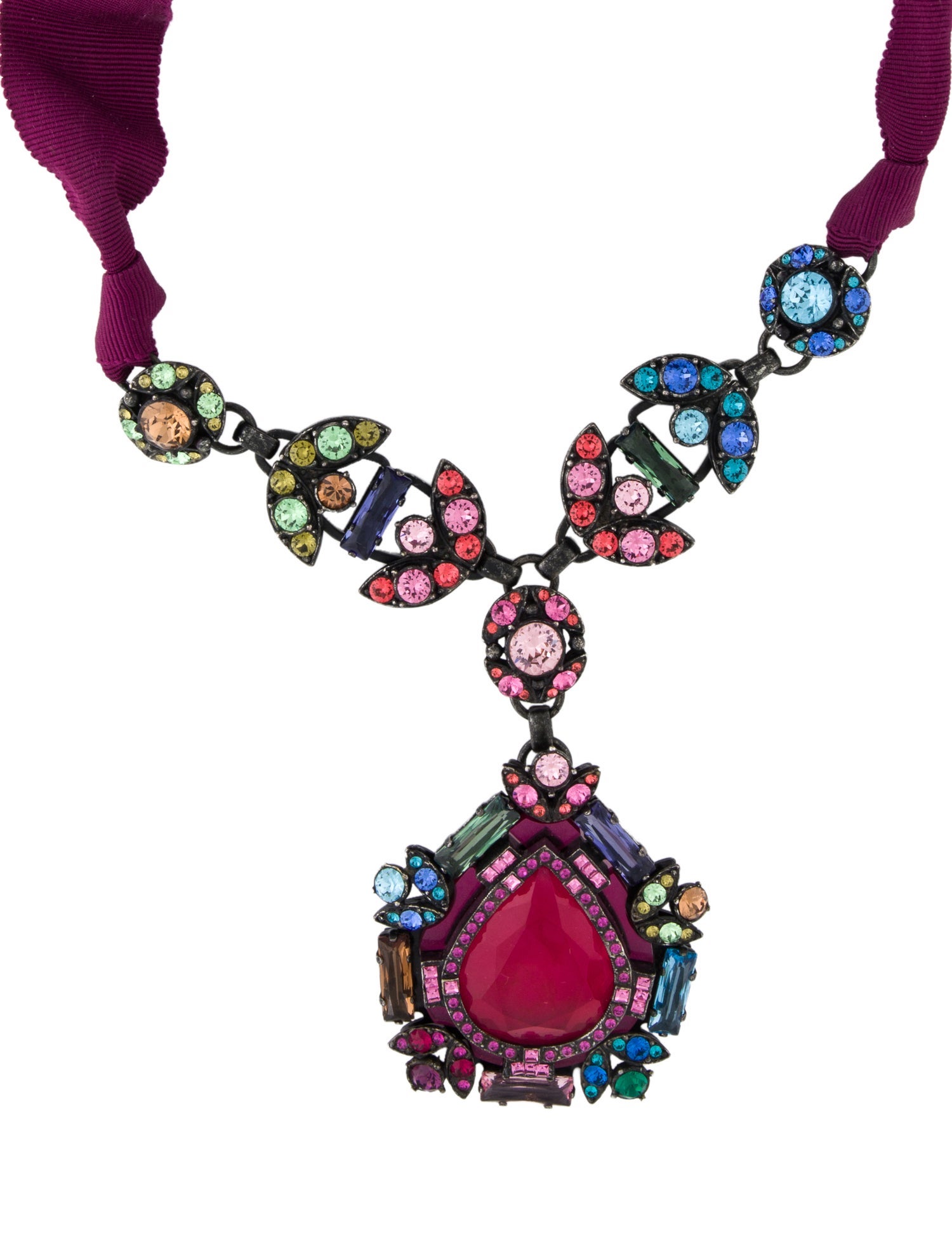 Lanvin Crystal & Ribbon Pendant Necklace