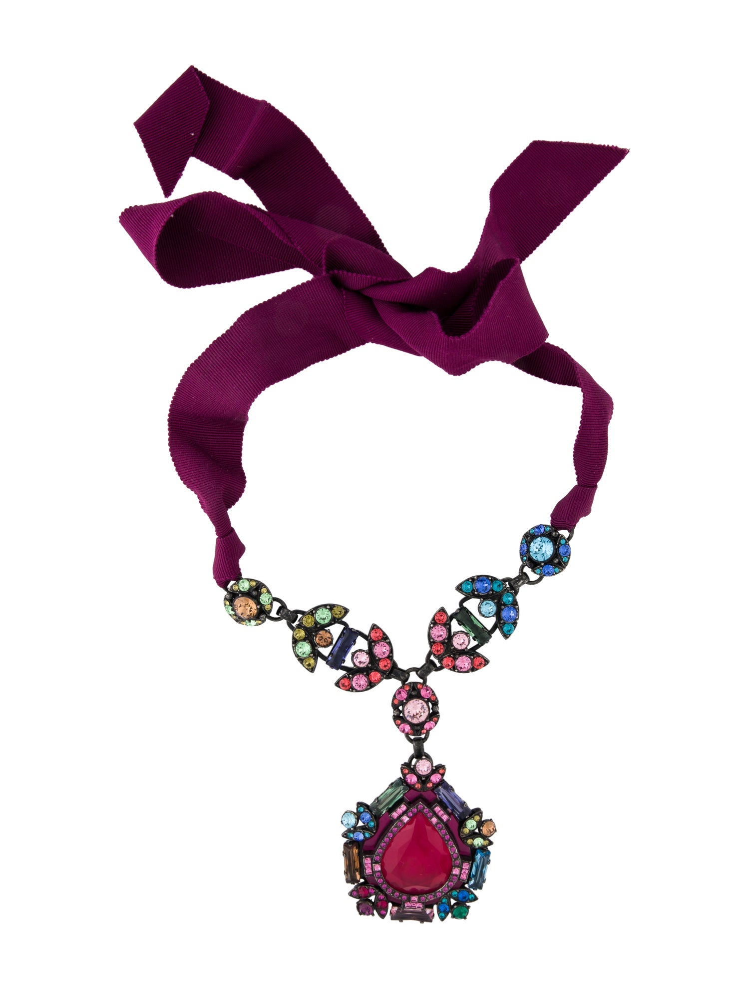 Lanvin Crystal & Ribbon Pendant Necklace
