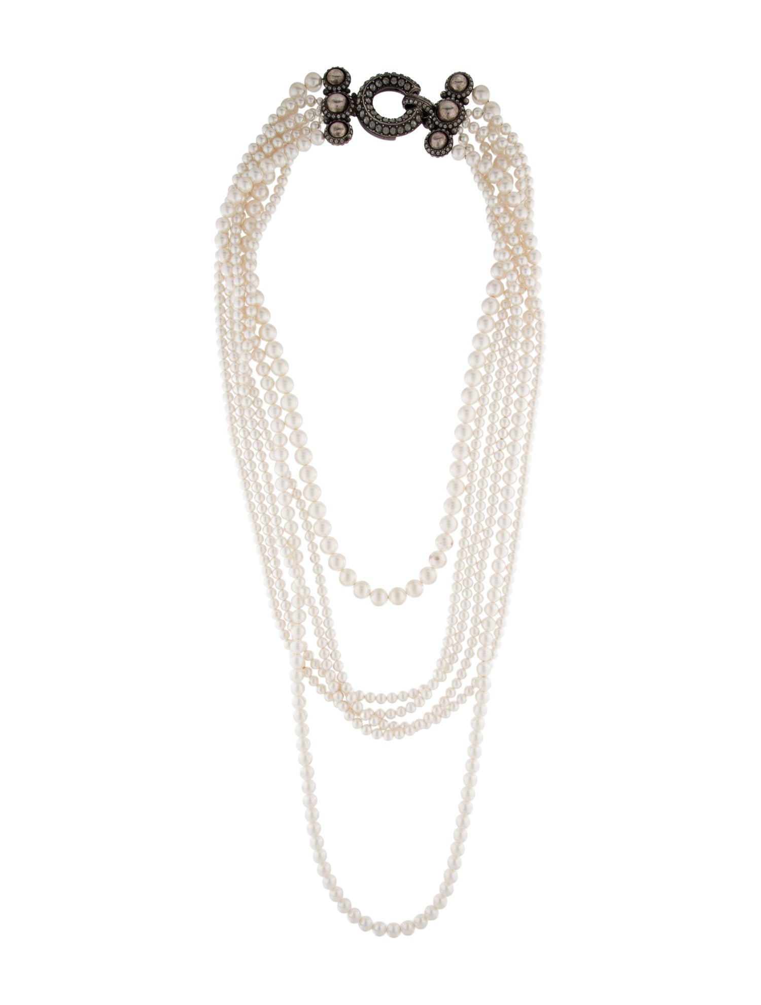 Lanvin Faux Pearl & Crystal Multistrand Necklace