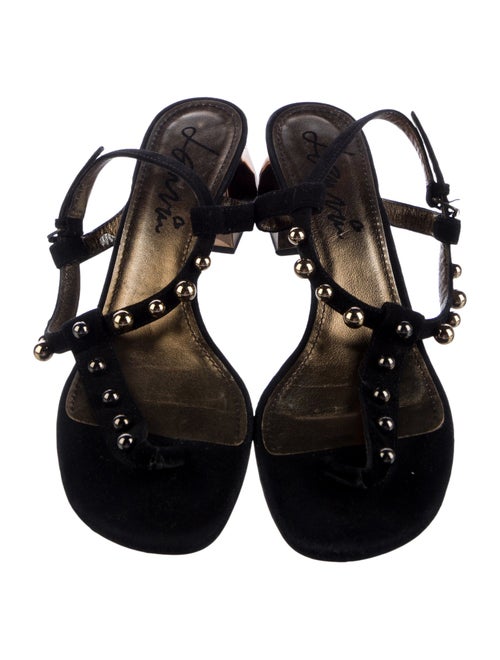 Lanvin Suede Studded Accents T-Strap Sandals