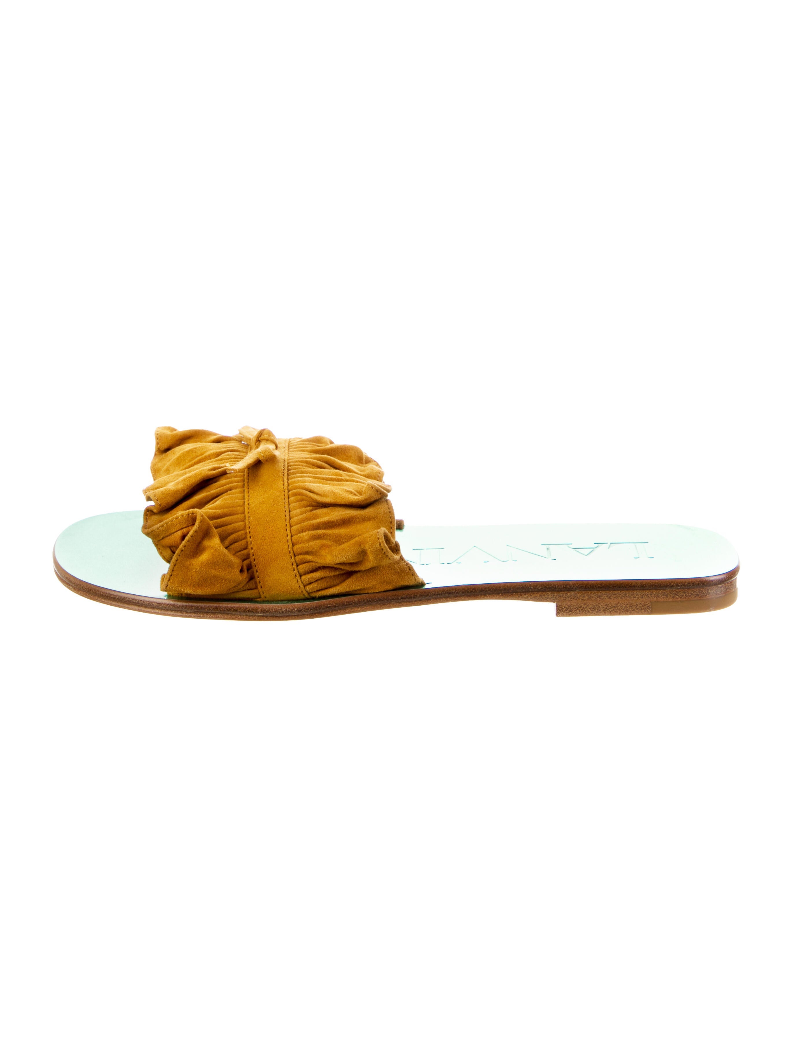 Lanvin Suede Ruffle Embellishment Slides w/ Tags