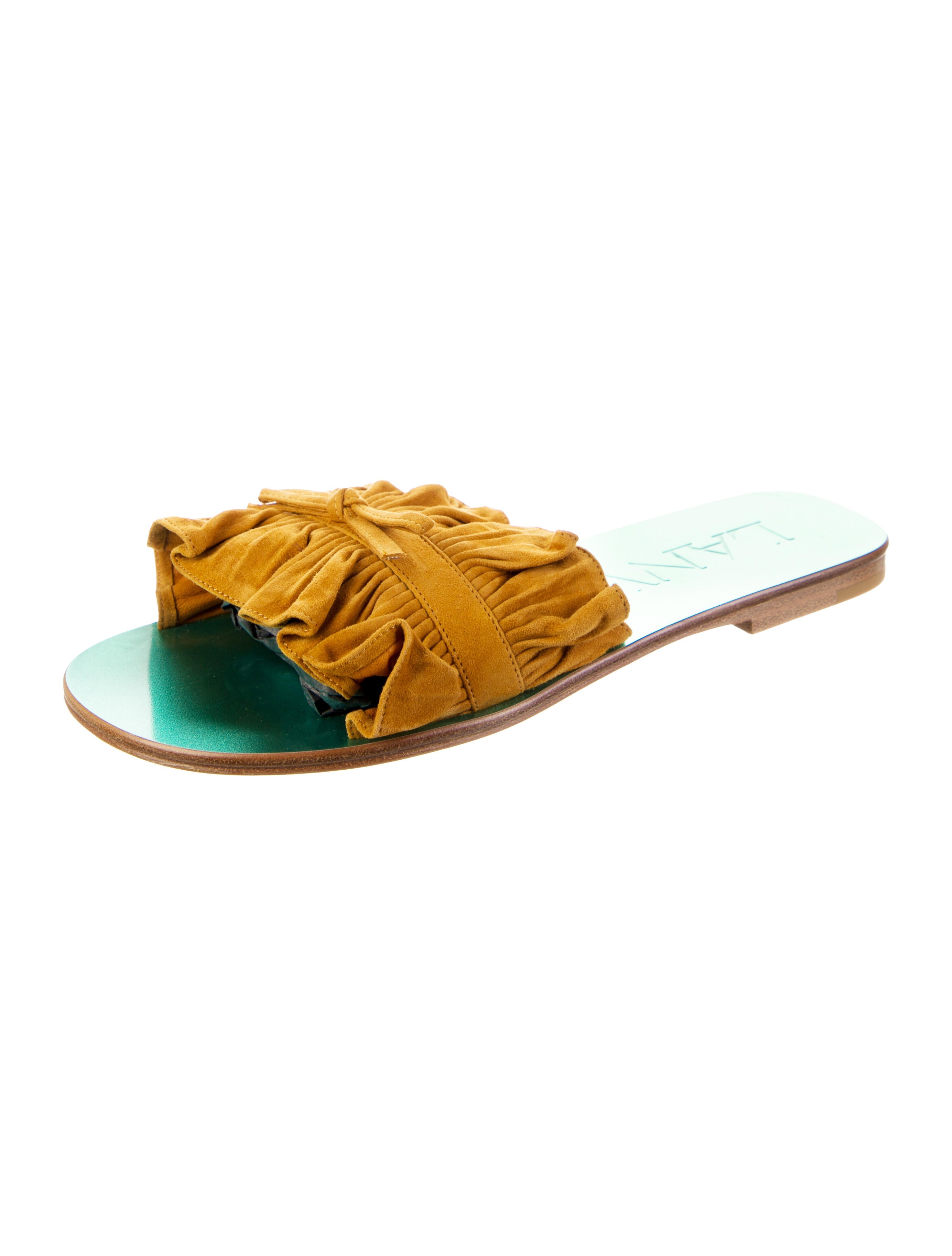 Lanvin Suede Ruffle Embellishment Slides w/ Tags